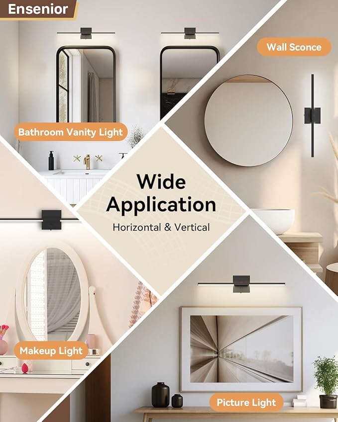 Ensenior Modern Bathroom Vanity Light 24 inch, Built-in Dimmer, 14W Dimmable 5CCT Led Bath Lights, Black Bar Vanity Light for Bathroom Mirror Cabinets Bedroom-FCC & ETL Certificated