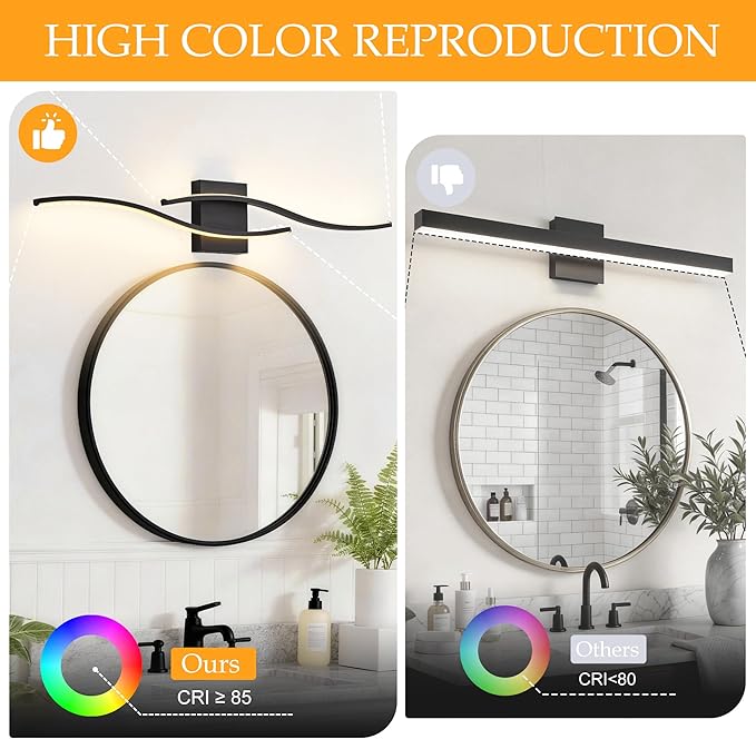 KARTOOSH 2 Pack Bathroom Vanity Lights Fixtures Over Mirror Hardwired Black Light Fixture Wall Lights 3CCT Dimmable LED Bathroom Light Fixtures 31.5 Inch Modern Wall Sconce Picture Lights for Wall