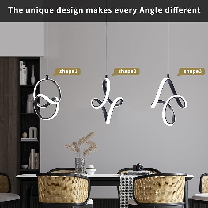 2 Packs Modern Led Pendant Light 5500K Cold White Kitchen Island Pendant Light Fixtures Adjustable Height Led Pendant Lamp for Kitchen Island Dining Room Hanging Light, 2 Packs (Black)