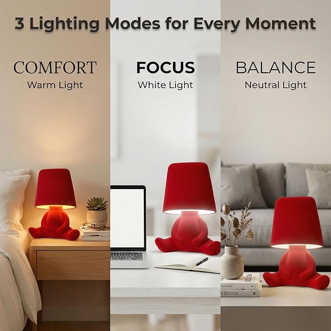 Bedside Touch Control Table Lamp, Golden Decor Thinker Statue LED Table Lamp with USB Port, 3 Way Dimmable Modern Night Light Nightstand Lamp for Home Living Room Office Shelf Decor (red-B)