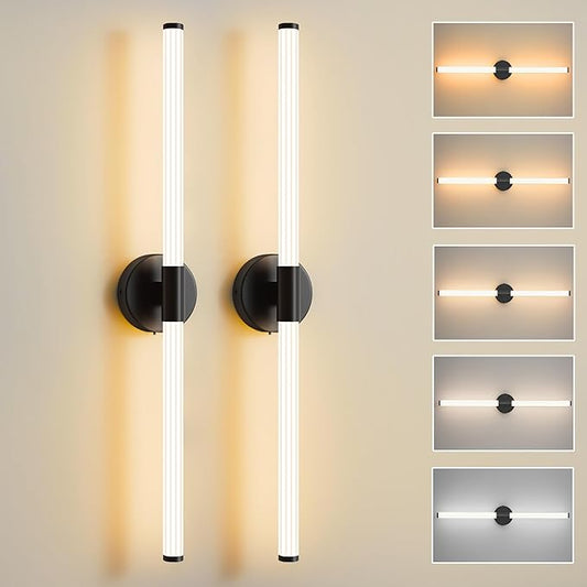 Bathroom Wall Sconces Set of 2 Hardwired Dimmable 5CCT LED Bathroom Light Fixtures Over Mirror 360° Full Lighting 31" Long Vanity Light Bar Modern Black Wall Sconce for Bath Bedroom Living Room