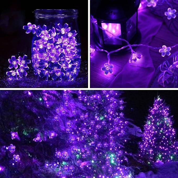 ITICdecor Flower String Lights 15FT 30LED Fairy Lights Battery Operated Indoor&Outdoor Twinkle Lighting Bedroom Decor for Party Wedding Xmas Tree(Purple)