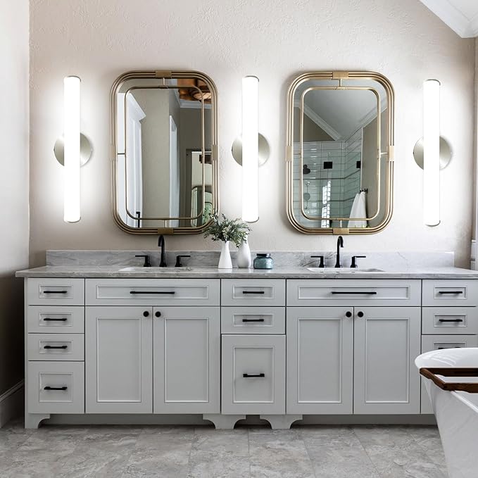 OOWOLF 2 Pack LED Vanity Light Bar for Bathroom, Dimmable Bathroom Light Fixtures 17.3inch 12W 1200LM Over Mirror Lighting Fixture Wall Sconce Modern Vanity Lighting 4000K Brushed Nickel