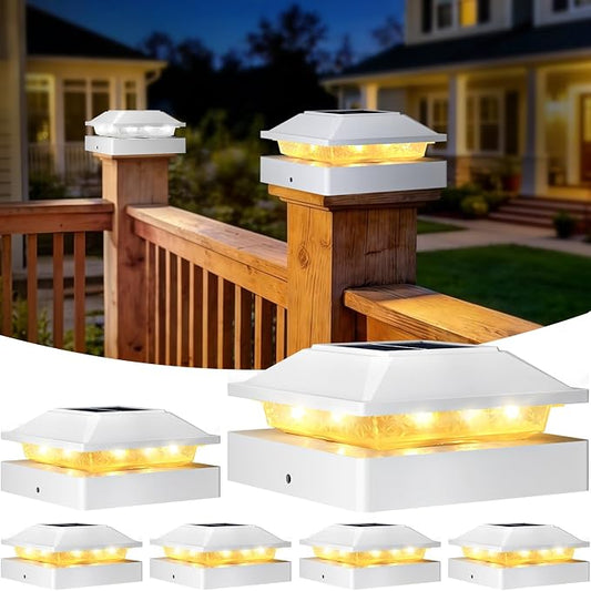 Peasur 4x4 Post Solar Lights 6 Pack, 2 Modes 16 LED Solar Post Cap Light Waterproof, Deck Fence Post Solar Lights Powered Outdoor, Fit 4x4 Wood/Vinyl Posts for Porch Patio