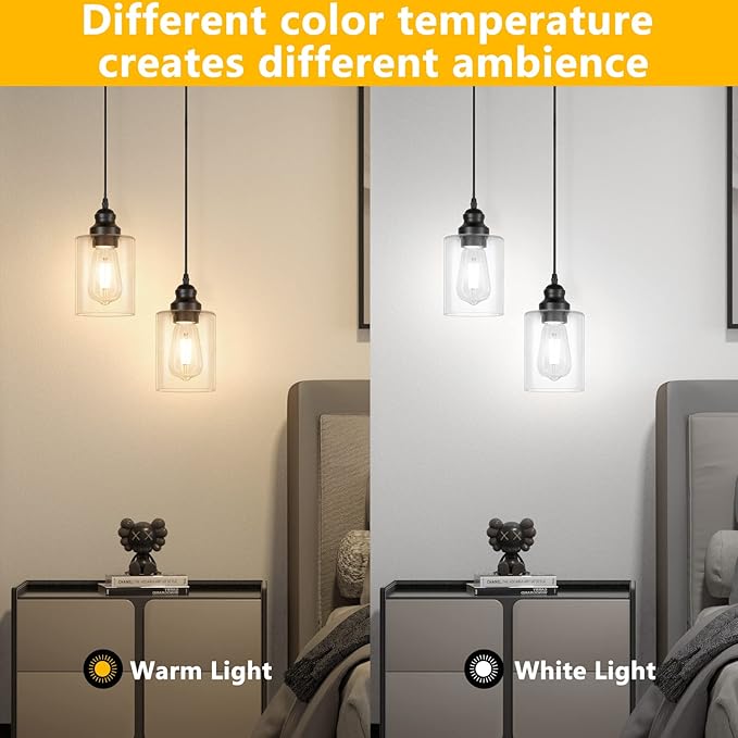 Licperron 3 Pack Hanging Pendant Lighting Fixtures, Adjustable Black Hanging Ceiling Lamp with Clear Glass Shade, Modern Pendant Light for Kitchen Island, Dining Room, Bedroom, Hallway