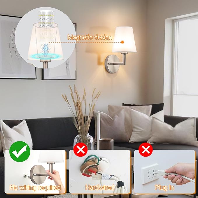 Nekhung Battery Operated Wall Sconces Set of 2, Wireless Wall Light with 10000mAh RGB Dimmable Magnetic Bulb, Rechargeable Wall Sconce with Remote Control for Bedroom Living Room