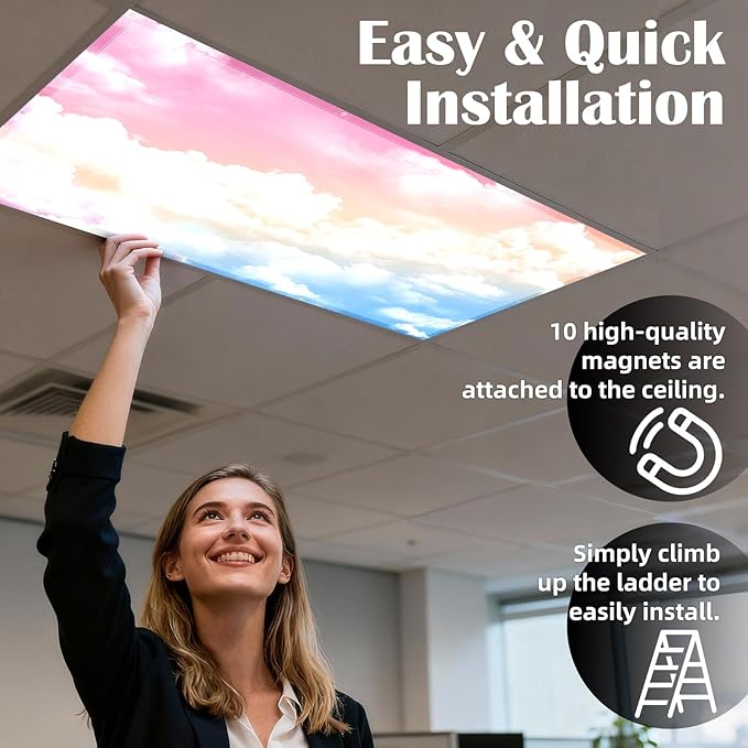 ANGSYLTH 8 Pcs Fluorescent Light Covers - 4 x 2 Feet Covers for Ceiling Lights, 8 x 10 Magnetic Light Filters for Classroom, Office, Hospitals