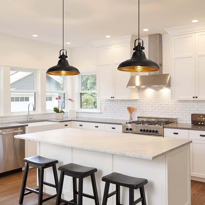Black Farmhouse Pendant Light,Blacks Pendant Lighting for Kitchen Island,Matte Black Hanging Lighting Fixture Over Sink for Dinning Room Bedroom Hallway,3 Packs