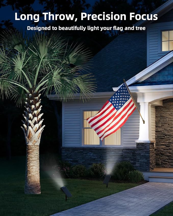 EZVALO Solar Spot Lights Outdoor IP67 Waterproof, Adjustable Solar Landscape Lights, 3 Lighting Modes Solar Spotlights for Outside Yard Garden Plant Trees Pathway Flag (Cool White-2Pack)