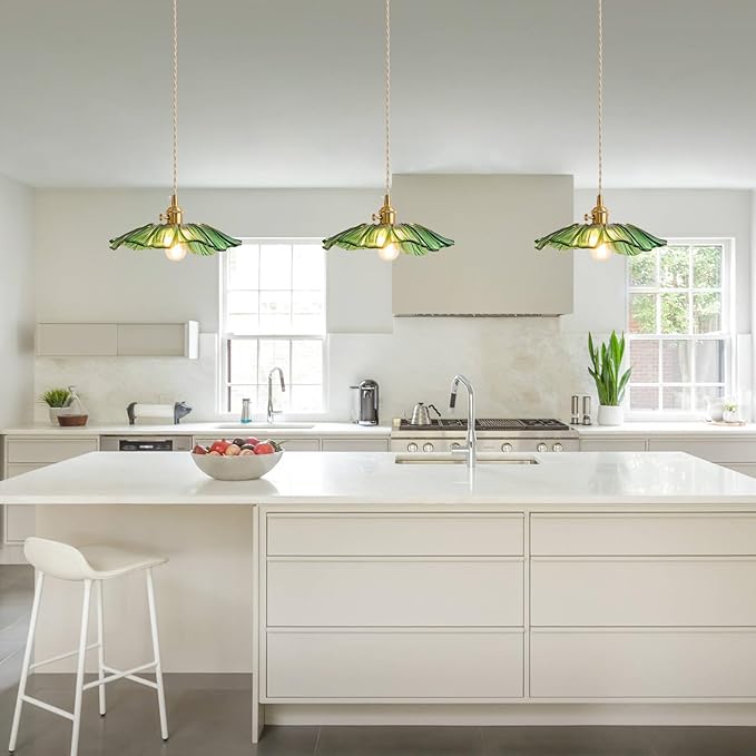 Pendant Light Kitchen Lights Glass Hanging Light Fixture Folwer Light Pendant Lights Modern Lighting for Bedroom Kitchen Hallway Bathroom Green Sunflower