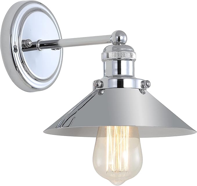 JONATHAN Y 7.8" Chrome 1-Light Industrial Farmhouse Metal Vanity Light Wall Sconce, Metal Shade for Bathroom Mirror, Kitchen, Entryway, LED Bulb Included JYL7423A