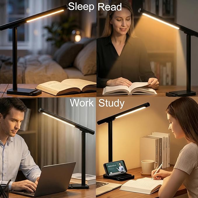 LED Cordless Desk Lamp, Touch Desk Lights with 3 Color Modes 5 Brightness for Home Office, Bedroom, Magnetic Night Lights with USB Charging Port, Eye-Caring Table Light for Study, Read, Work