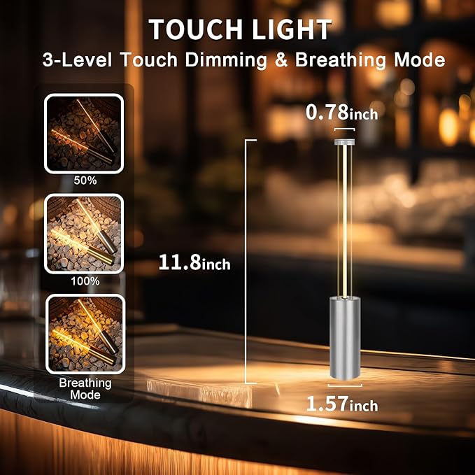 Cordless Lamp Small Lamps For Small Spaces Rechargeable Battery Operated Lights Mini Touch Lamp Mood Lighting Mood Lighting Portable Camping Lanterns For Dining Bar Patio Bedside Bookshelf (Silver-)