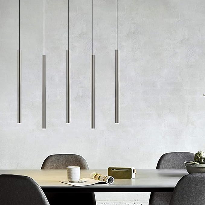 CANALIS 5 Mini Pendant Lighting Nickel - LED Hanging Light Fixture for Kitchen Island, Bar, Foyer - Cluster Pendants - Dimmable, Adjustable Wire, Lamp Bulb Included