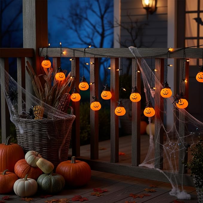 Halloween Curtain Lights,7FT Short Curtain Window Lights with 25 Light,Vintage LED Halloween Decorations Light for Indoor, Bedroom,Door,Stair,Yard, Fall Party