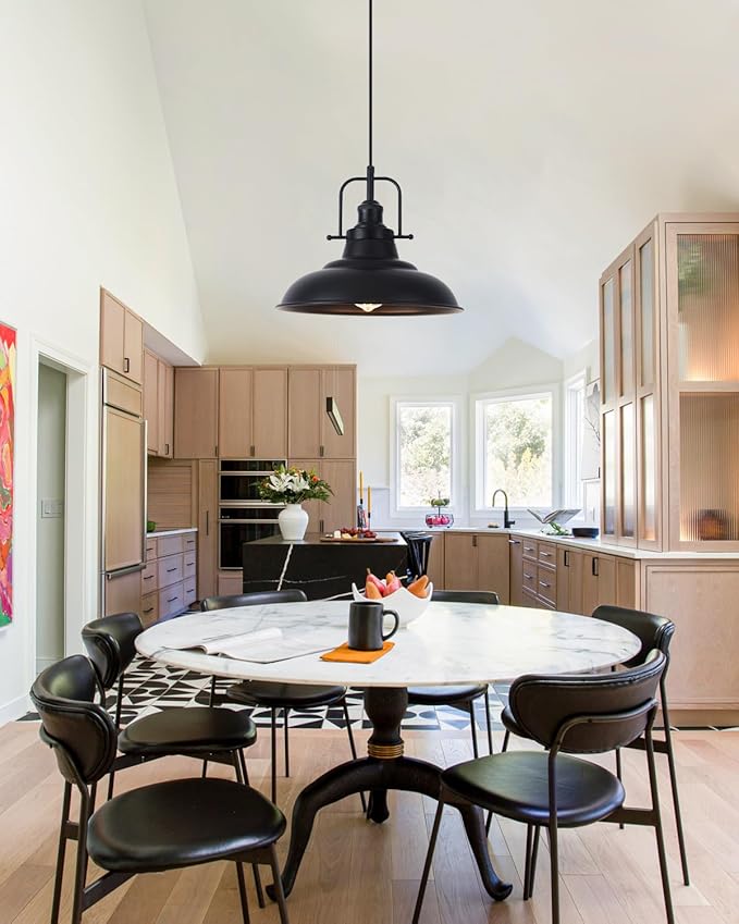 Farmhouse Pendant Lighting for Kitchen Island 2 Pack,Black Pendant Light with Handle, Adjustable Height Industrial Ceiling Light Fixture for Hallway Dining Room Restaurant
