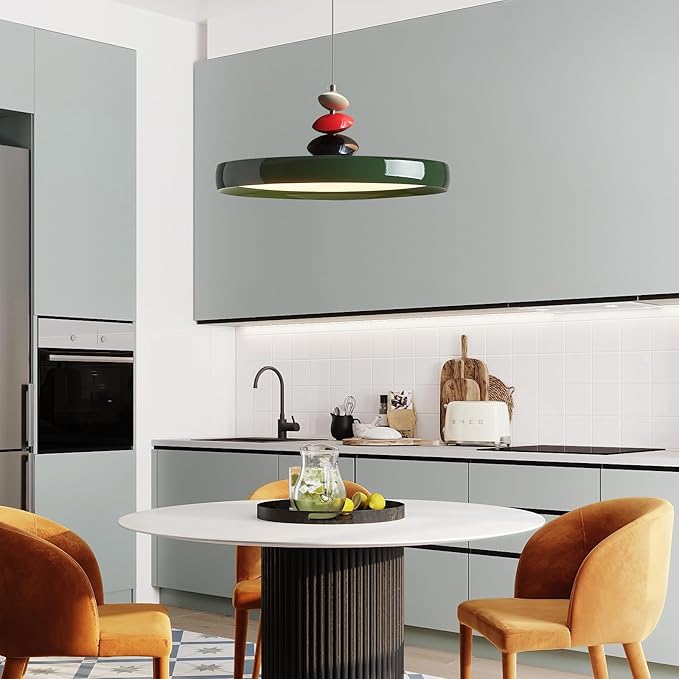 Mikeru Modern Pendant Lights, 15.8" Vintage Green Pendant Lighting Fixture with Remote Control Dimmable 3 Color Mode & Brightness Mid Century Island Light Fixture for Dining Room,Kitchen,Living Room