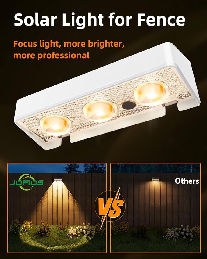 JOFIOS Solar Fence Lights Outdoor, 9 Fixed Colors ＆ Color Changing Fence Lights Solar Powered Waterproof IP65 Dusk-to-Dawn LED Deck Lighting for Patio, Railing, Pool, Porch, Backyard, Wall, 12 Pack