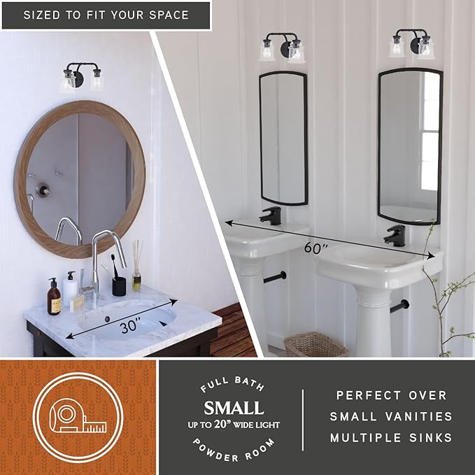 VAXCEL Toledo 2-Light 14.75 inch Wide Matte Black Industrial Bathroom Vanity Lighting Fixture, Clear Glass Shade, Dimmable, LED Compatible, Over The Mirror Mounted Steel Wall Sconce