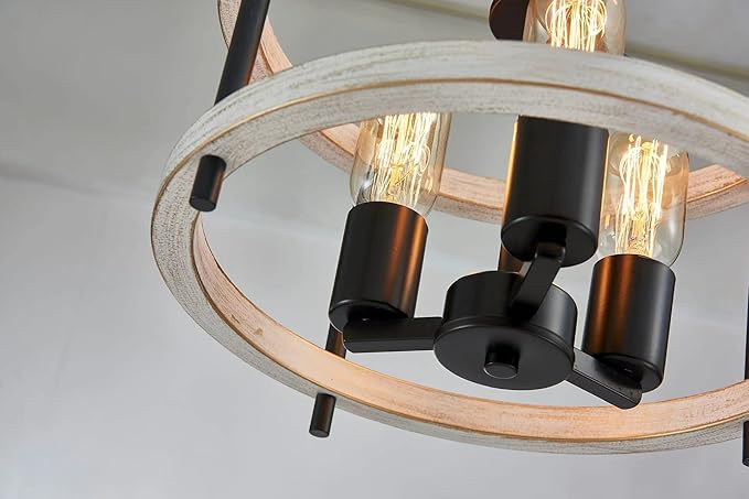 AGV LIGHTING Semi Flush Mount Ceiling Light Fixture, 3-Light Farmhouse Light Fixture Ceiling Mount White Ash Wood Texture Finish