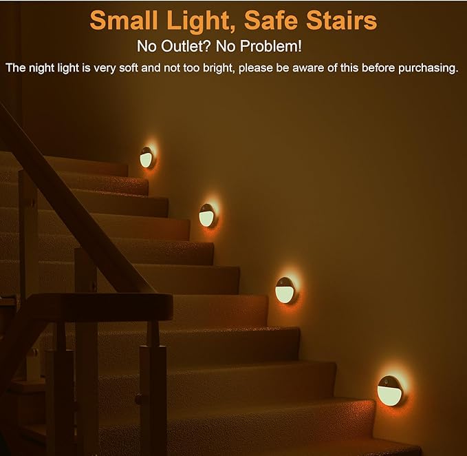 YUNLEX 2 Pack Amber Night Light, Battery Operated Night Light, 2.6" Small Sticky Lights, Dimming, 3 Light Modes, Motion Sensor Lights for Kids, Baby, Sleep, Bedroom, Bathroom, Toilet, Travel, Stairs