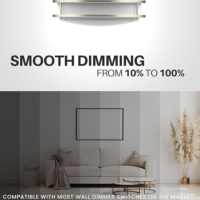 DYMOND LED Ceiling Light Flush Mount Dimmable Adjustable Lighting from Warm White to Daylight 2700K 3000K 3500K 4000K 5000K 5 in 1 Selectable CCT (Brushed Nickel, 10 Inch)