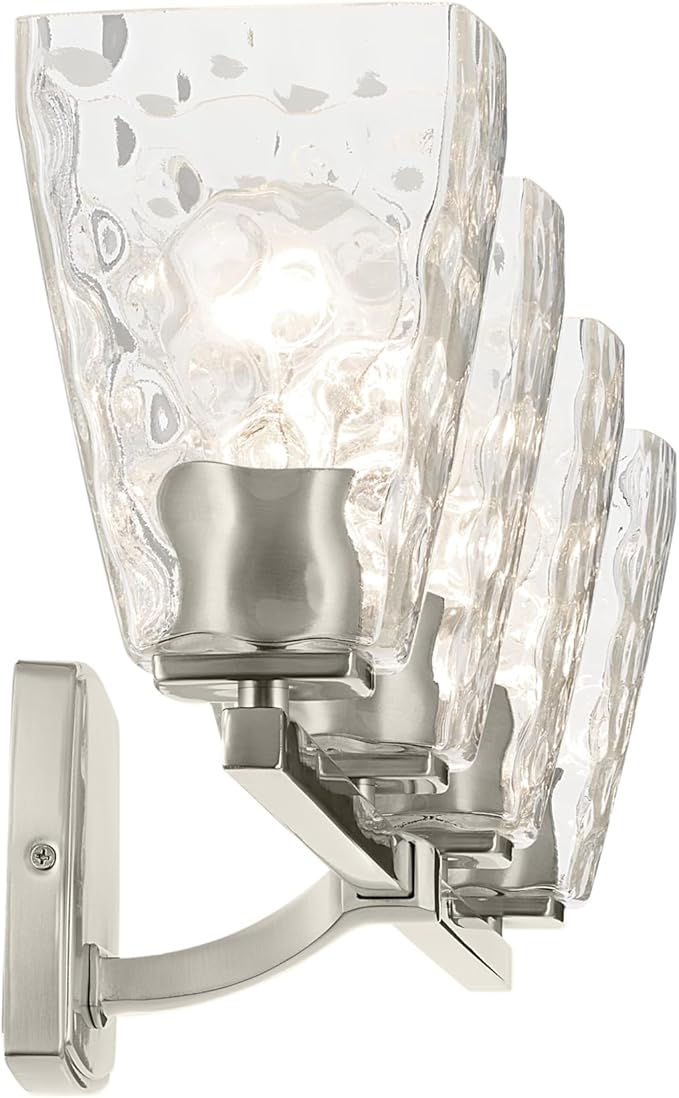Kichler Marant 33.25" 4-Light Bathroom Vanity Light Fixture with Clear Water Glass in Brushed Nickel, Modern Wall Mount Over Mirror for Powder Room (33.25" W x 9.5" H), 55217NIWTR