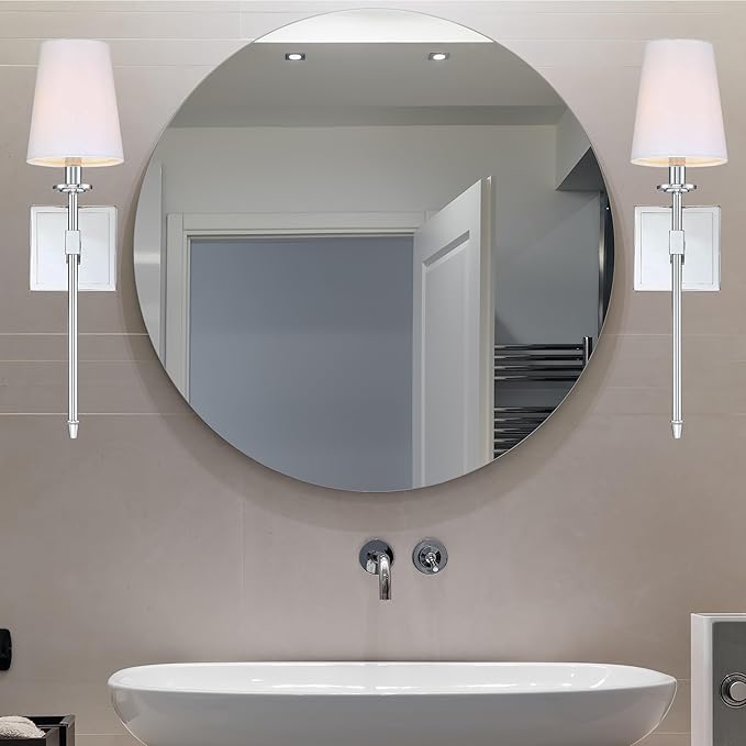 Kira Home Torche 20" Wall Sconce/Wall Light + Linen Shade, Chrome Finish