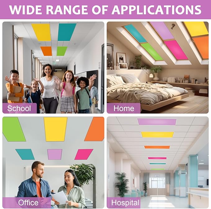 QOUBAI 6PCS Fluorescent Light Covers, 4x2 Feet Magnetic Light Cover Fluorescent Lights Shade Panel Positive Inspirational Ceiling Lights Filters for Office Classroom Home Drop Ceiling Bright Color