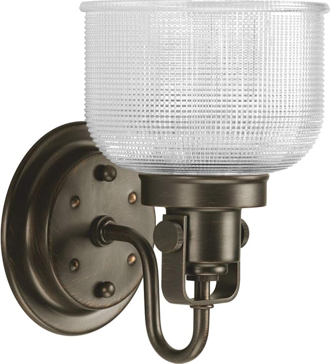Progress Lighting P2989-74 Archie Collection Clear Double Prismatic Glass Coastal Bath Vanity, 1-Light, Venetian Bronze