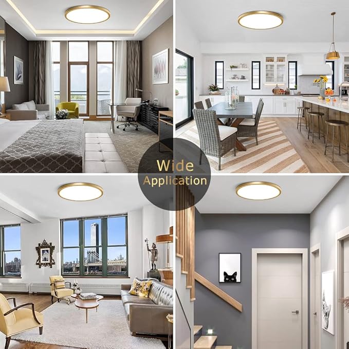 15.7Inch LED Ceiling Light Fixture Flush Mount, 32W(320W Equivalent), 3800LM, 5000K Daylight White, IP40, Flat Modern Round Ceiling Light for Bedrooms, Living Rooms, Bathrooms, Stairwells, etc.(Gold)