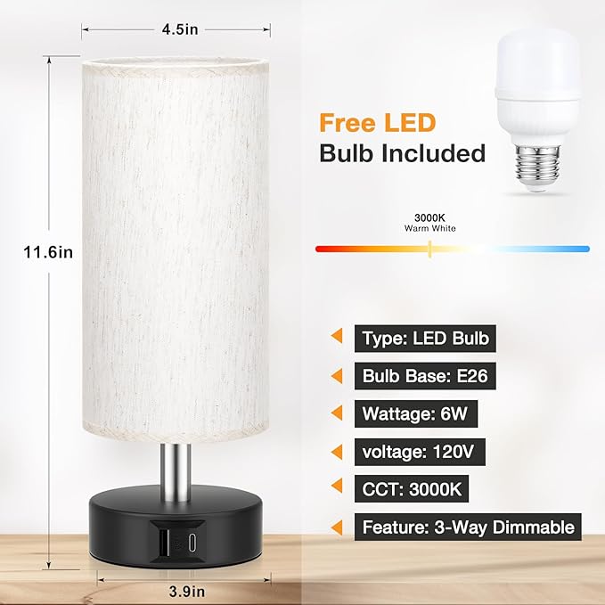 PartageiZ Small Touch Bedside Lamp for Bedroom - Table Lamps for Nightstand, Minimalist Night Stands Light Lamp, Desk Lamps for Reading, Kids, Living Room, Office, Dorm