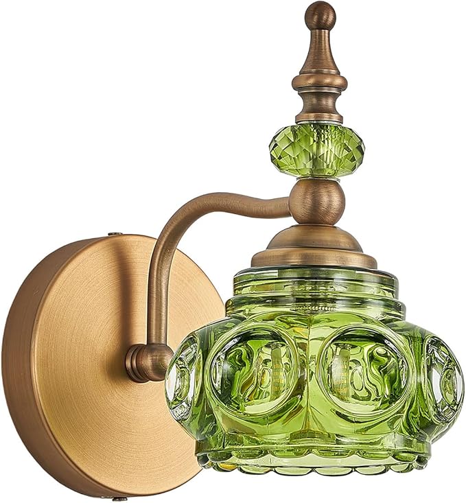 Vintage Wall Sconces Bathroom Vanity Lighting Fixtures Beautiful Wall Light with Green Glass Lampshade for Bedside Bedroom Doorway Bathroom