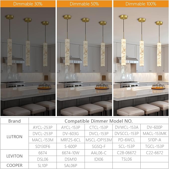LMQNINE Natural Alabaster Pendant Lights for Kitchen Island White Marble Long Tube Chandelier 4000K Modern Gold Ceiling Light Fixtures for Bedroom Dining Room Table Living Room Hallway(M-2Pack)