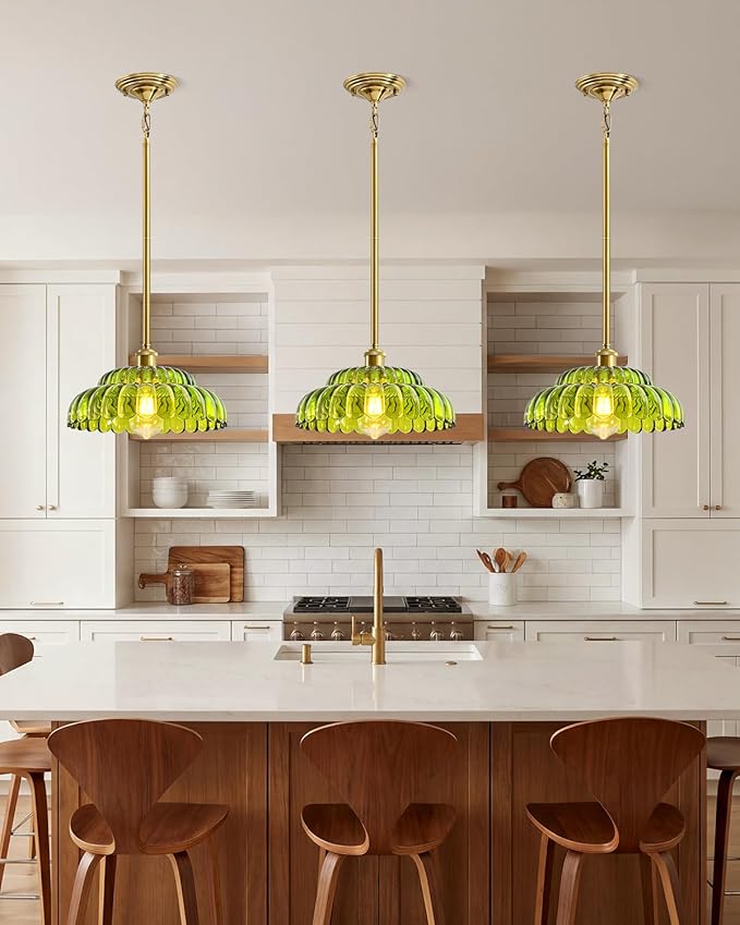 Modern Ceiling Lights, Green Glass recessed Pendant Lights, Height-Adjustable Ceiling fixtures Suitable for Living Rooms, hallways, Kitchens, and bedrooms.