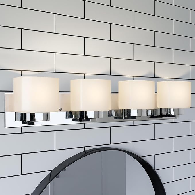 Design House Dove Creek Bathroom Light Fixtures - Traditional 4-Light Vanity Lights for Bathroom - Dimmable Vanity Lights with Frosted Glass – Polished Chrome – Design House, 589671