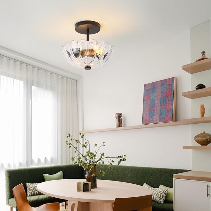 Semi Flush Mount Ceiling Light, Modern Kitchen Lighting Fixtures Ceiling, Rustic Ceiling Light Fixtures, Ceiling Lights with Glass Shade for Hallway Foyer Entryway Bedroom