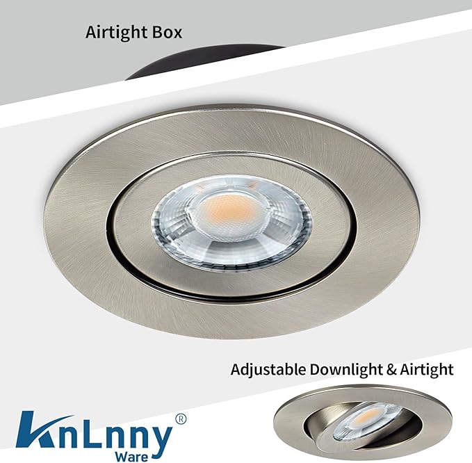 KnLnny Ware Brushed Nickel 4 Inch Gimbal Recessed Lights 6 Pack,Ajustable Recessed Lights,spot Lights Indoor with Junction Box,5CCT Selectable,9W 750LM,Dimmable
