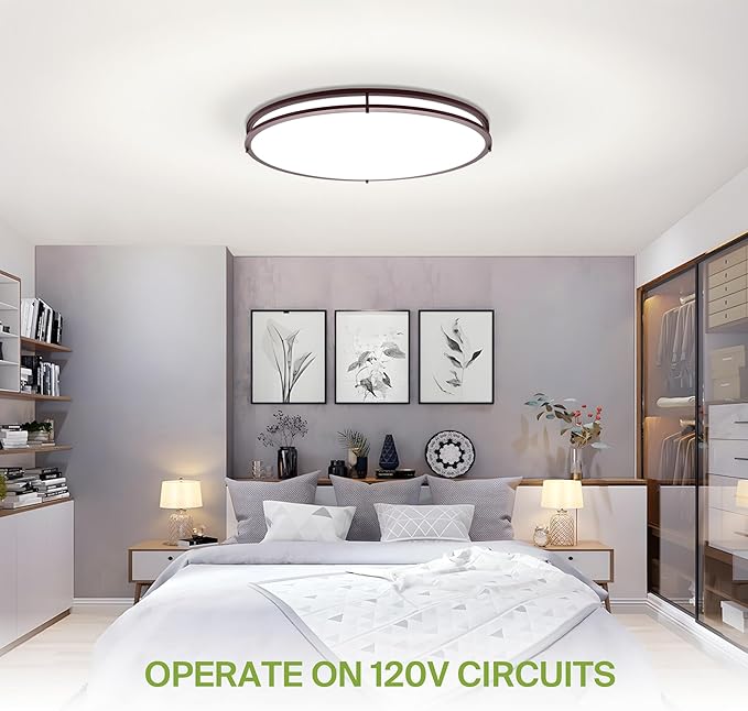 ASD LED 32" Oval Flush Mount Lighting, Close to Ceiling Light Fixture | 5CCT, Dimmable, ETL Listed | 50W 4195LM 2700-5000K 120V | Low Profile Double Ring Lamp | Dark Bronze
