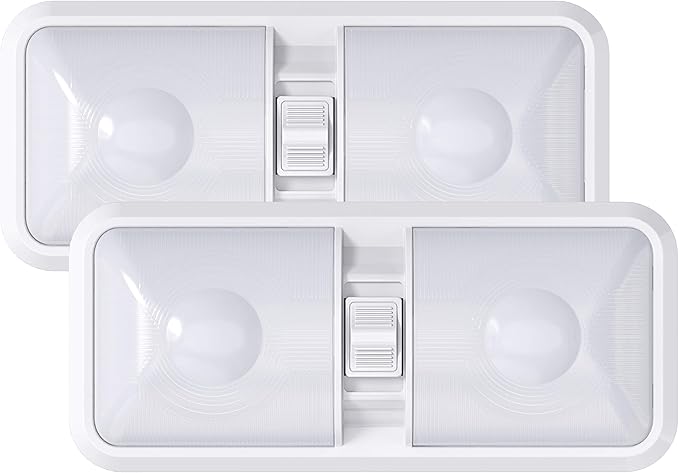 Leisure LED 2 Pack RV LED Ceiling Double Dome Light Fixture with ON/Off Switch Interior Lighting for Car/RV/Trailer/Camper/Boat DC 12V 48X2835SMD (Frosted Lens Natural White 4000-4500K, 2-Pack)