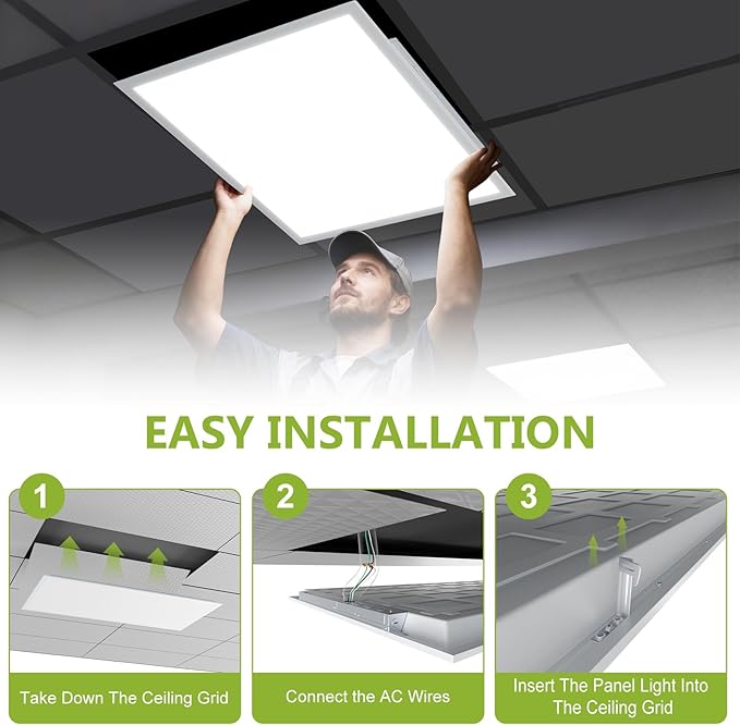 2 Pack 2x2 LED Flat Panel Light Drop Ceiling Light Fixture, 5200LM, 5CCT LED Drop Surface Mount Ceiling Office Light, 40W/35W/30W/25W/20W Selectable,6500K/5000K/4000K/3500K/3000K,Dimmable 0-10V,ETL