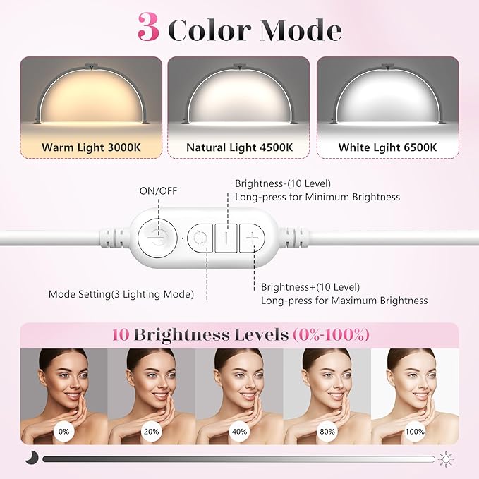 Yokilly Half Moon Light for Nail Desk: 23" Foldable Half Moon Desk Lamp with Phone Holder for Beginner - Arch Nail Tech Light with 3 Color Modes & 10 Brightness for Manicure Salon (White, Small)