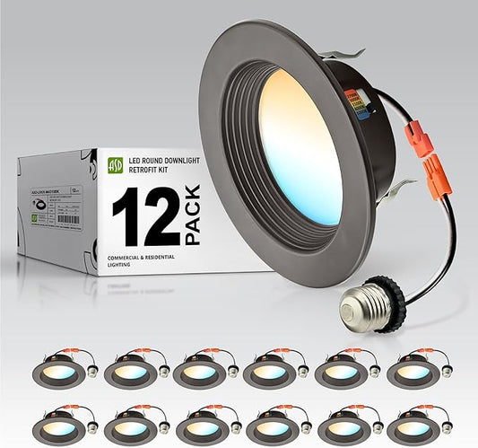 ASD 12 Pack Bronze 4 Inch Retrofit LED Recessed Light - 10W 2700K-5000K 849LM Retrofit LED Recessed Lighting 4 Inch, Dimmable Bronze Recessed Lights, Wet Rated Baffle Trim Can Lights, ETL, Energy Star