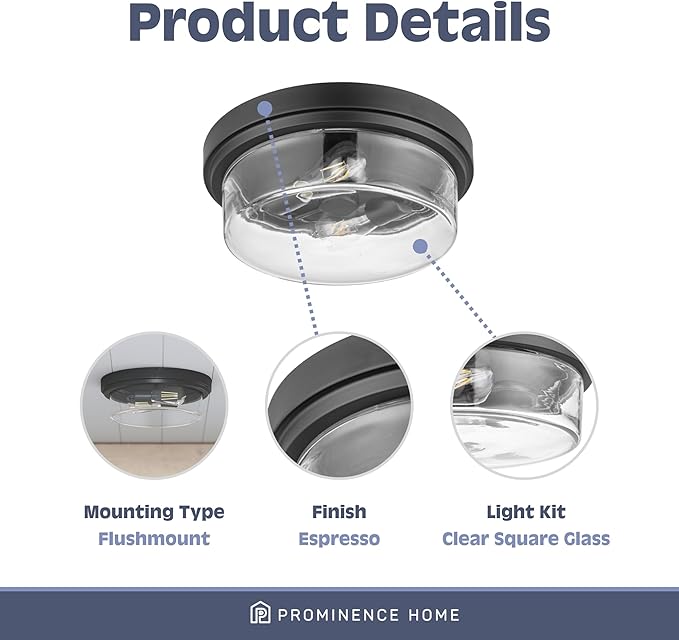 Prominence Home Madalyn 13" Bronze Flush Mount Clear Square Glass Drum Ceiling Light - 51537-01
