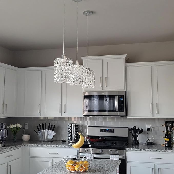 TISLYCO Modern Crystal Pendant Light Fixtures Set of 2, Ceiling Hanging Crystal Chandelier Over Kitchen Island Sink Lighting,Chrome Pendant Lighting For Dining Room, Bathroom, Hallway, EntryWay,Closet