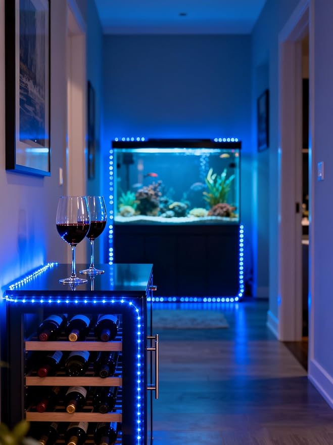 Blue Led Lights Strip Indoor Rope Lights Easy DIY Cuttable Strip Lights for Fish Tank Bar Room Bathroom Living Room Kitchen Ceiling Wall Vanity Mirror Decor
