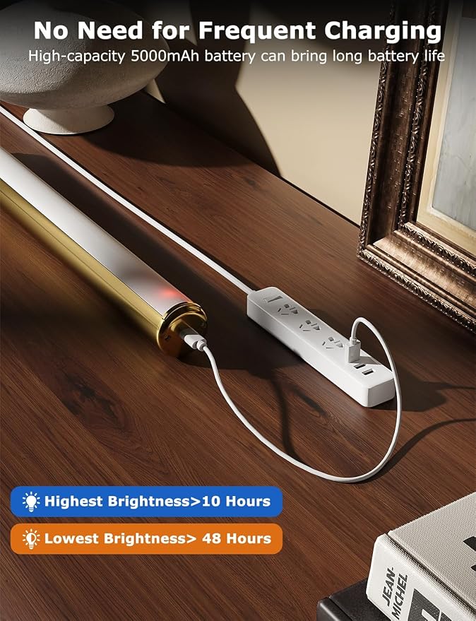 Skairipa Picture Light Battery Operated, Wireless Art Light for Paintings, Dimmable 5000mAh Recharging Battery Picture Light with Remote Control for Wall, Gallery Dartboard Art Bedroom (Gold-1Pack)