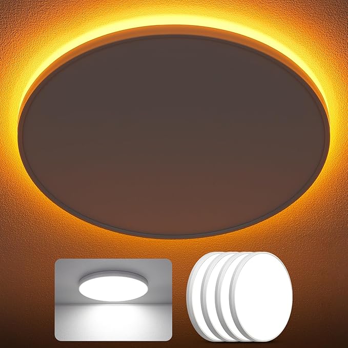 SunRider 4-Pack LED Flush Mount Ceiling Light Fixture with Night Light, 5000K Daylight White, 12 Inch 24W 2400LM Round Dimmable Flat Ceiling Lamp