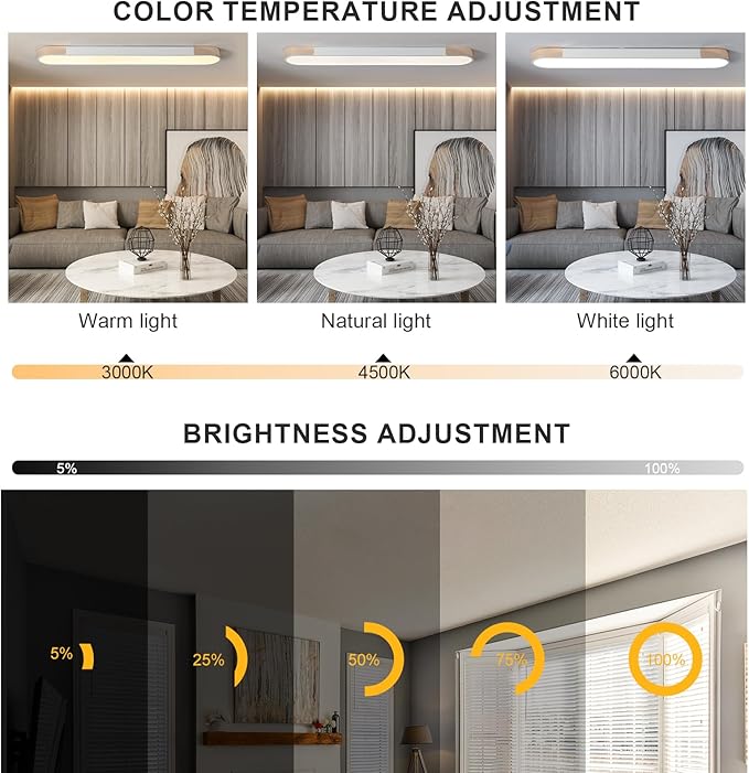 Qcyuui Modern LED Ceiling Light,39.4 Inch Dimmable LED Flush Mount Ceiling Lights,White and Gold Long Ceiling Light Fixture for Office Bedroom Kitchen Hallway (48W/3000-6500K)