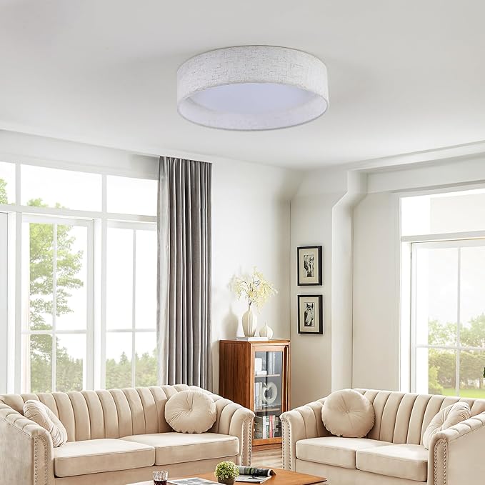 Modern Linen LED 13 Inch Ceiling Light Fixture with 24W 5CCT, Flush Mount Low Profile Room Lamp, Dimmable Minimalist Lighting for Bedroom, Kitchen, Hallway, Closet, Entryway